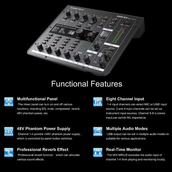 SOUNDTECH SMIX 8.0 Audio Mixer Digital with 8 Channel
