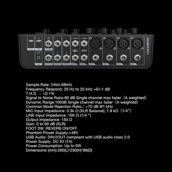 SOUNDTECH SMIX 8.0 Audio Mixer Digital with 8 Channel