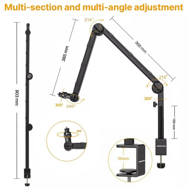 SOUNDTECH Pro Boom Arm Stand 360 Rotate Heavyduty Stand Mic LED Camera - HP-1