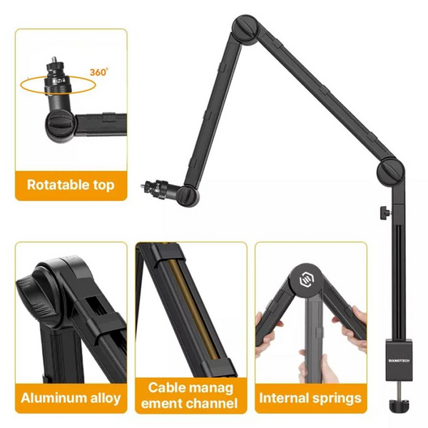 SOUNDTECH Pro Boom Arm Stand 360 Rotate Heavyduty Stand Mic LED Camera - HP-1