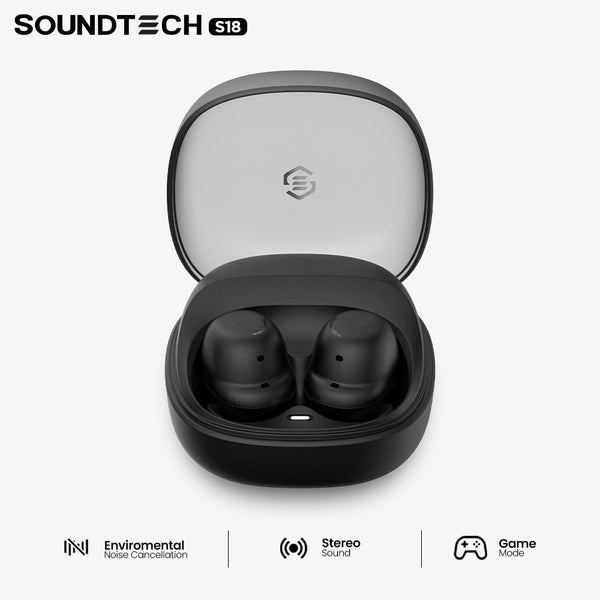 SOUNDTECH S18 TWS Wireless Stereo Earbuds with Noise Reduction - Black