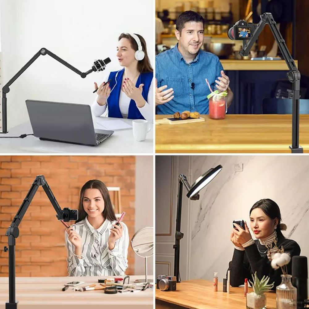 SOUNDTECH Pro Boom Arm Stand 360 Rotate Heavyduty Stand Mic LED Camera ...