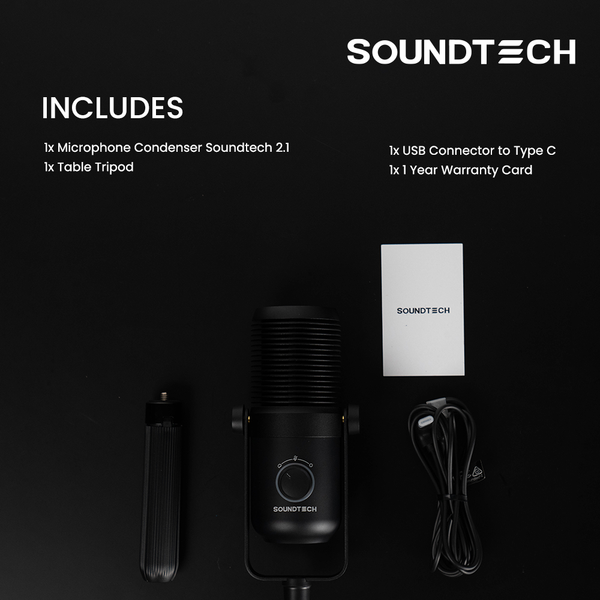 SOUNDTECH 2.1 USB Condenser Microphone Cardioid and Omnidirect for PC Gaming Streaming