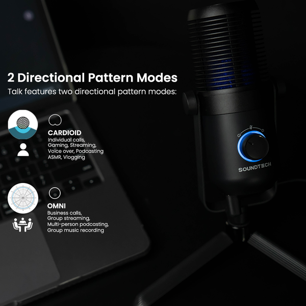 SOUNDTECH 2.1 USB Condenser Microphone Cardioid and Omnidirect for PC Gaming Streaming